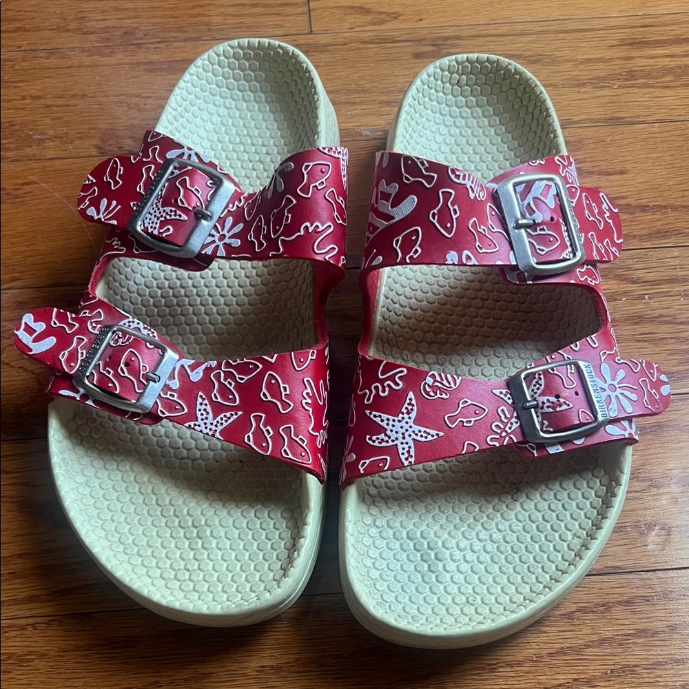 Birkenstock Kids Red Patterned Dual-Buckle Sandals